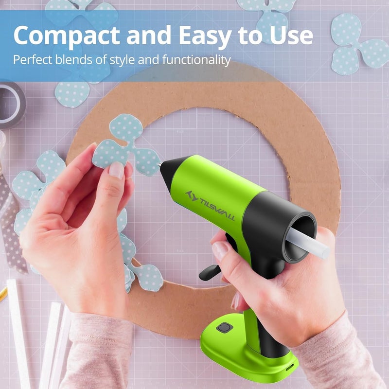 TILSWALL 4V Cordless Hot Glue Gun, 2000mAh Type-C Rechargeable, Rapid 30s Preheat with 20 Glue Sticks, Ideal for DIY Crafts, Home Repairs, and Gift Making - Green - Image 5